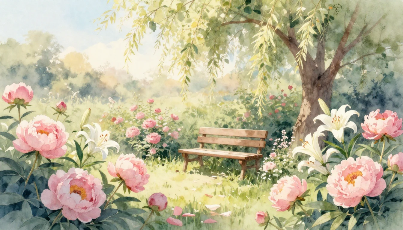 A beautiful watercolor painting depicting a blooming garden ...