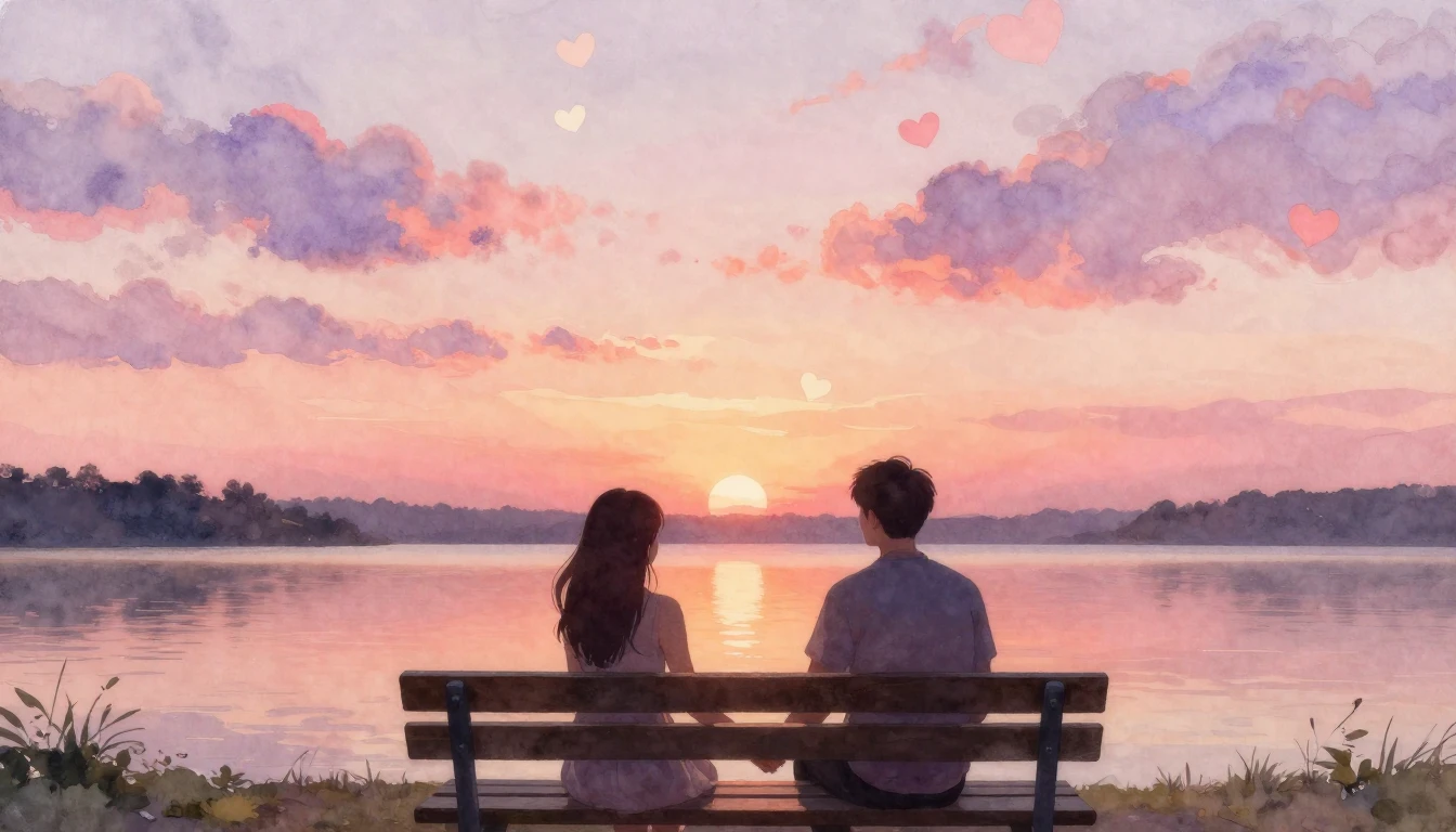 A romantic and dreamy watercolor painting focusing on two si...