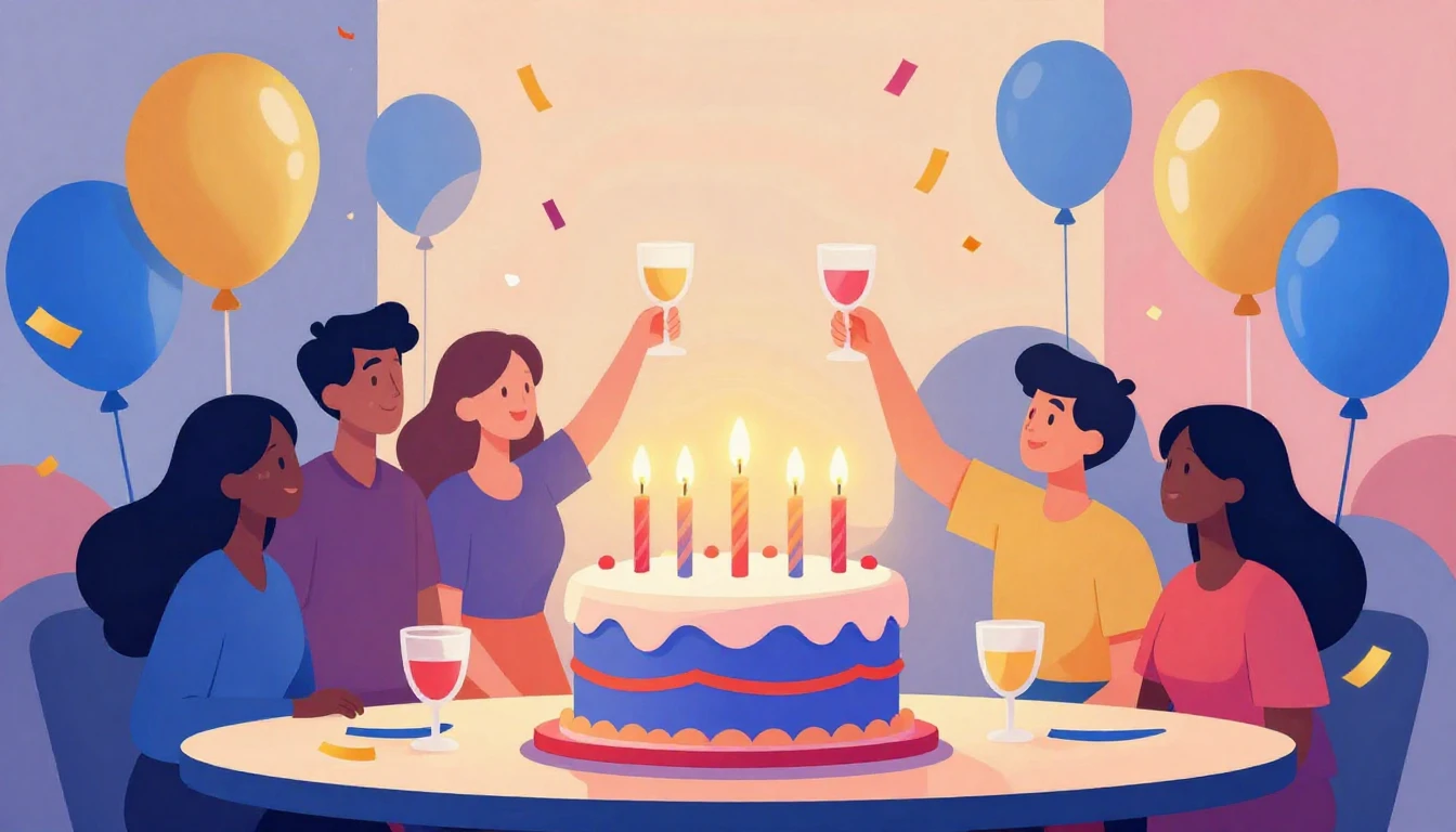 A vibrant and festive birthday concept art featuring a moder...