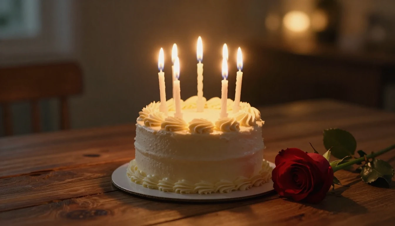 A warm and romantic cinematic close-up shot of a small elega...