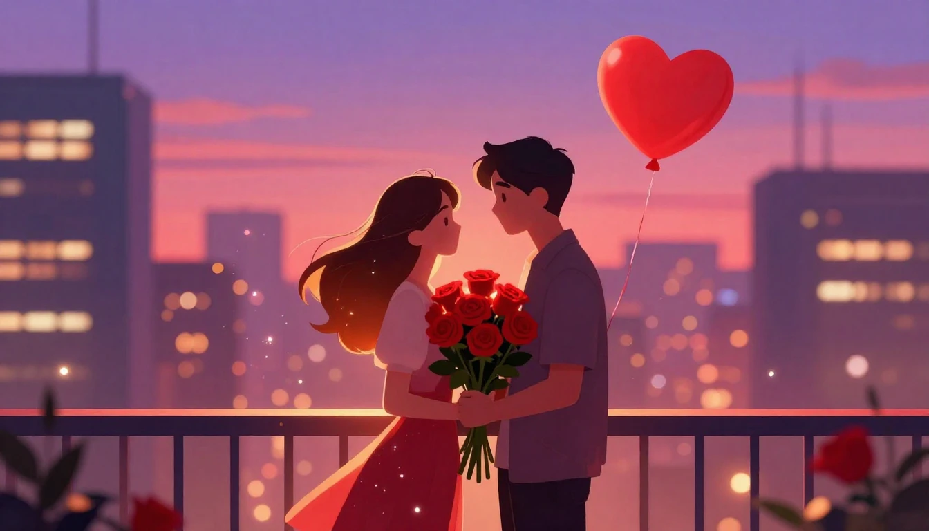 A romantic and vibrant digital art illustration suitable for...