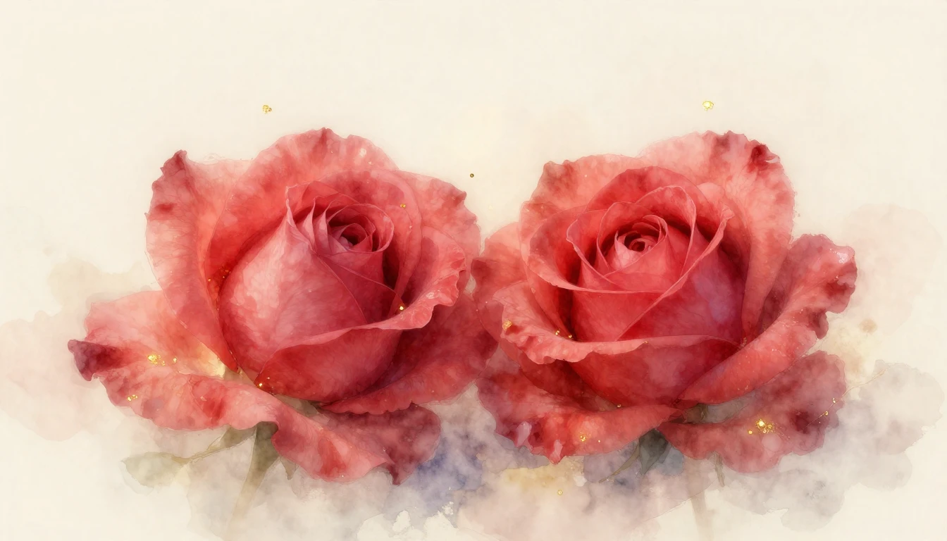 A beautiful and ethereal watercolor painting of two delicate...