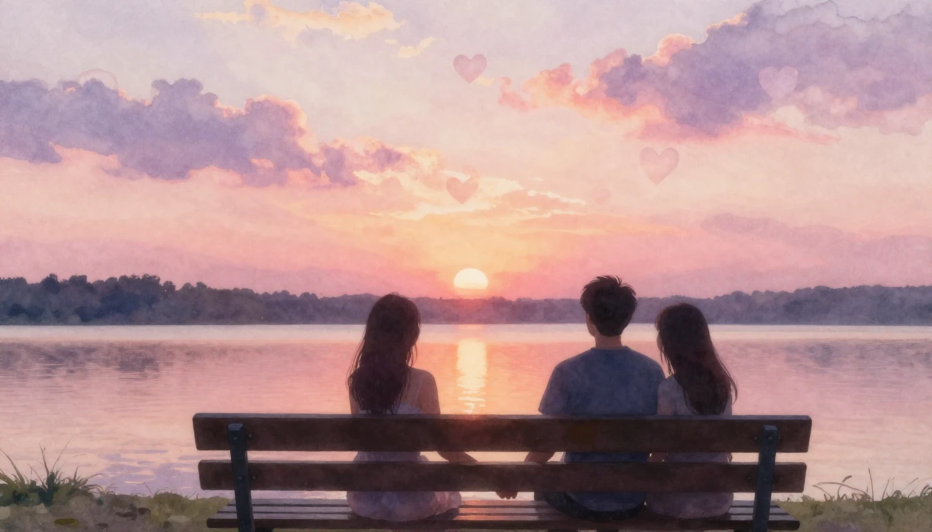 A romantic and dreamy watercolor painting focusing on two si...