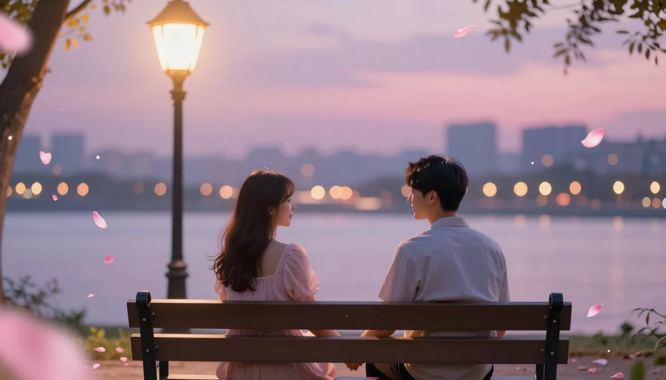 A romantic and dreamy scene of a couple holding hands on a p...