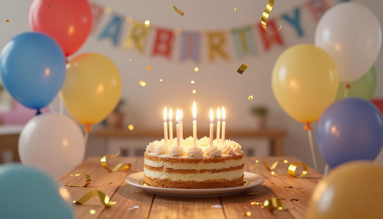 A vibrant and festive scene depicting a birthday celebration...