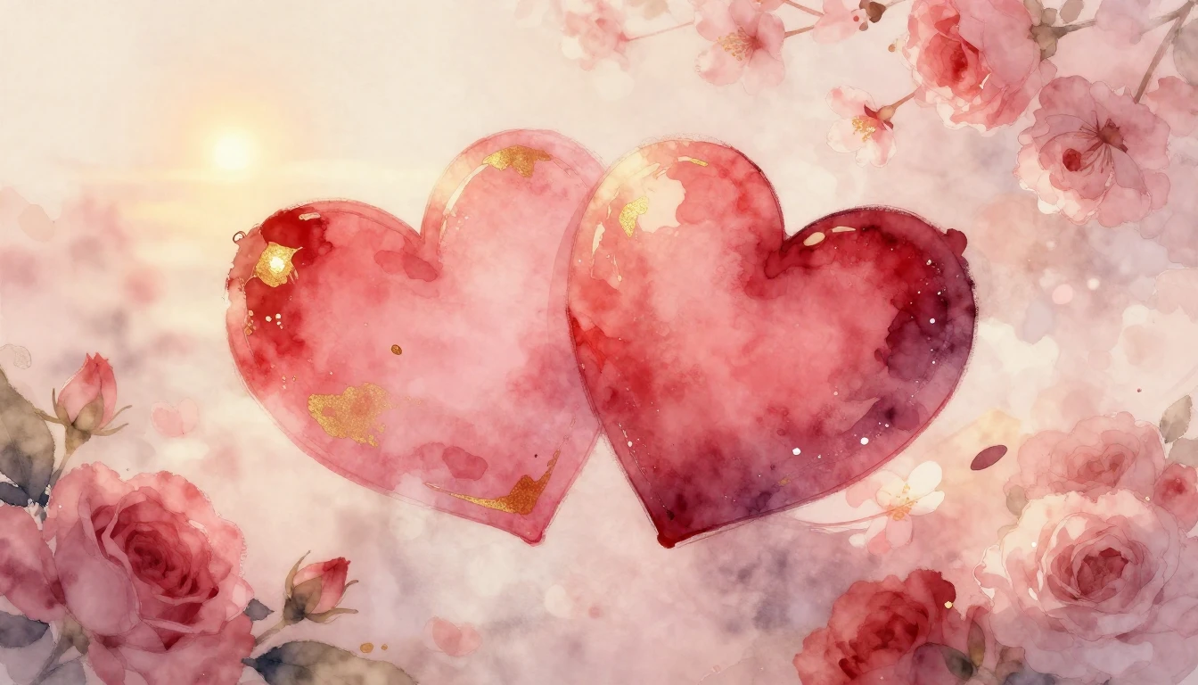 A delicate and ethereal watercolor painting of two intertwin...