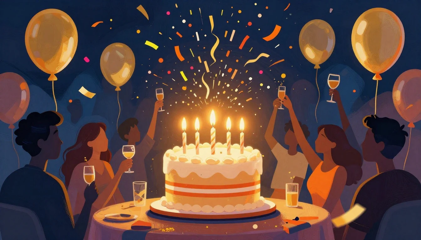 A vibrant and festive music album cover design featuring a s...