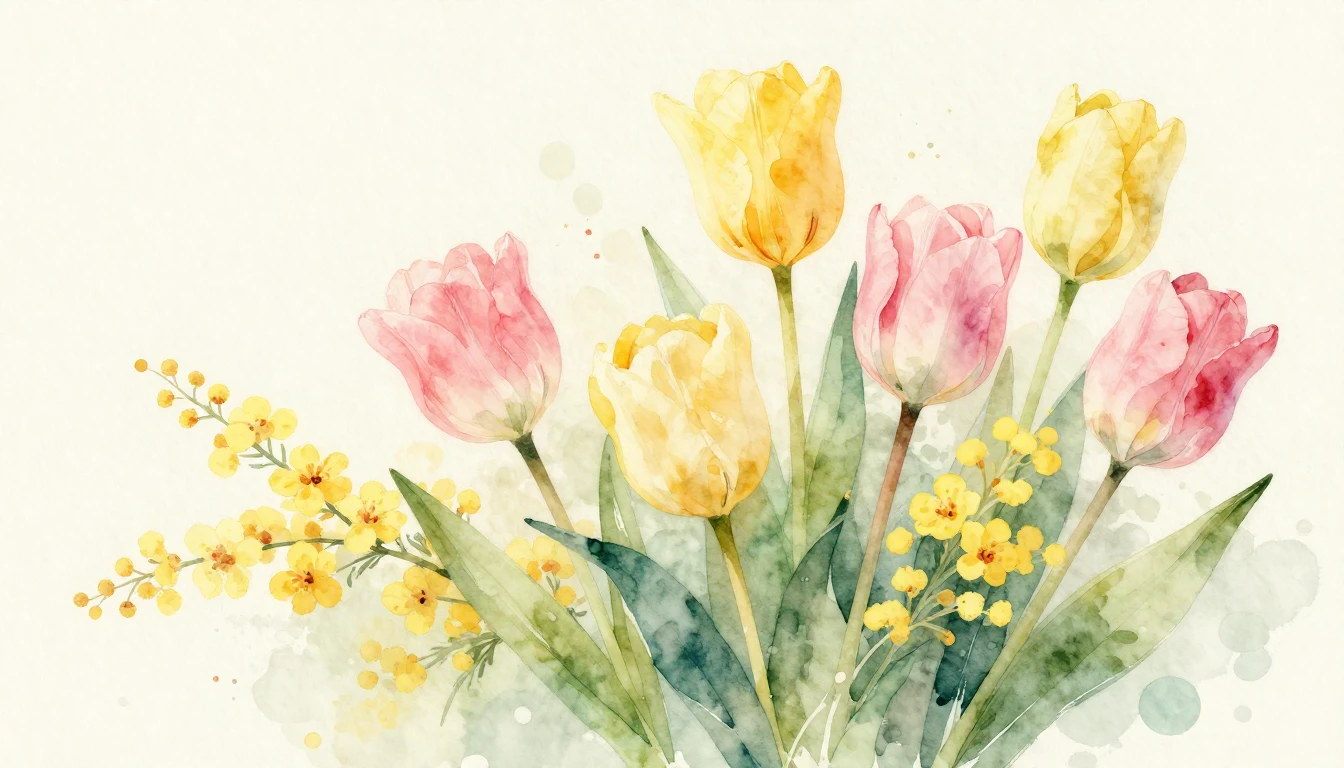 A delicate watercolor painting of blooming spring flowers li...