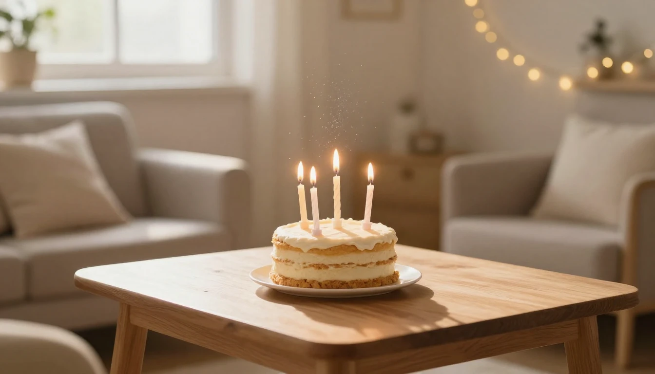 A cozy indoor scene featuring a small wooden table decorated...