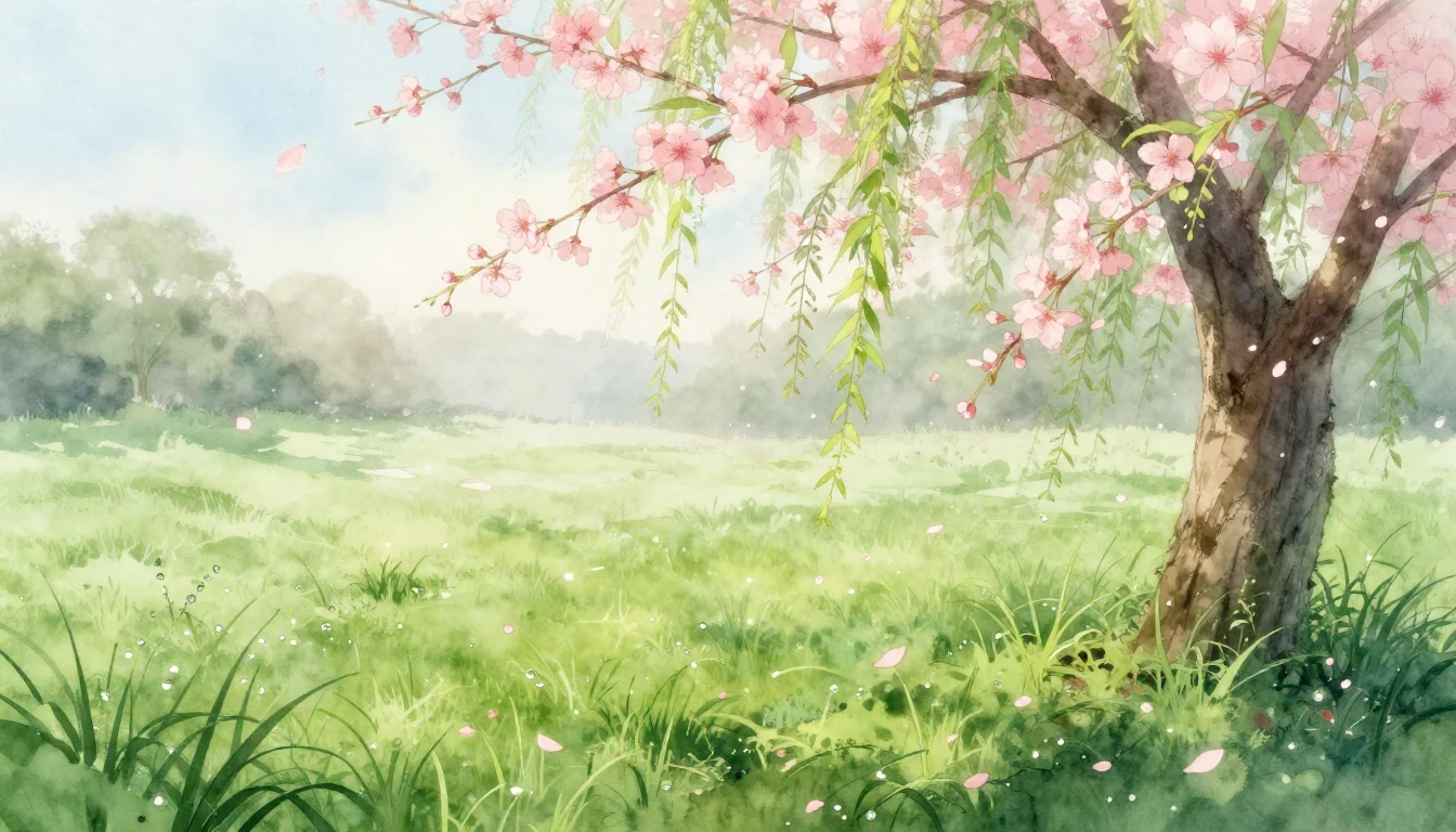 A breathtaking watercolor painting of a lush green meadow at...