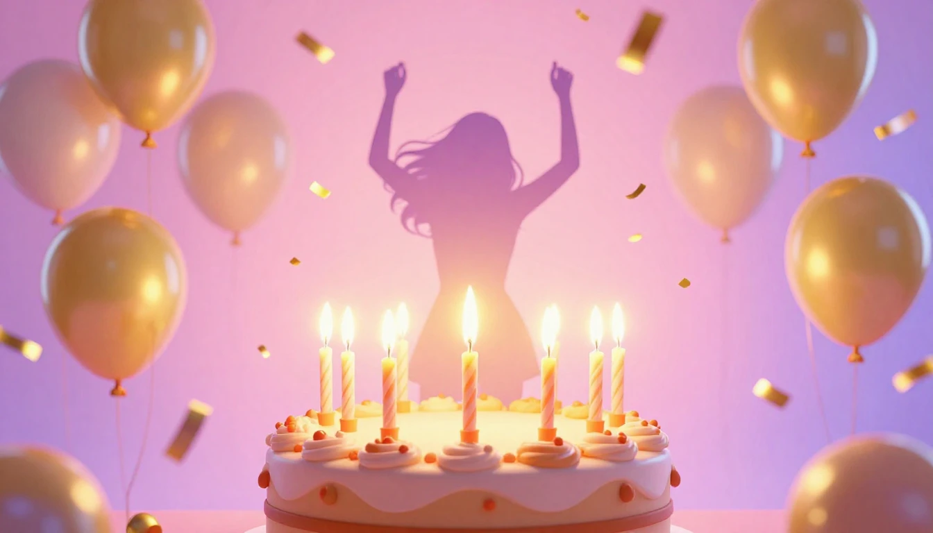 A vibrant and festive birthday celebration scene featuring a...