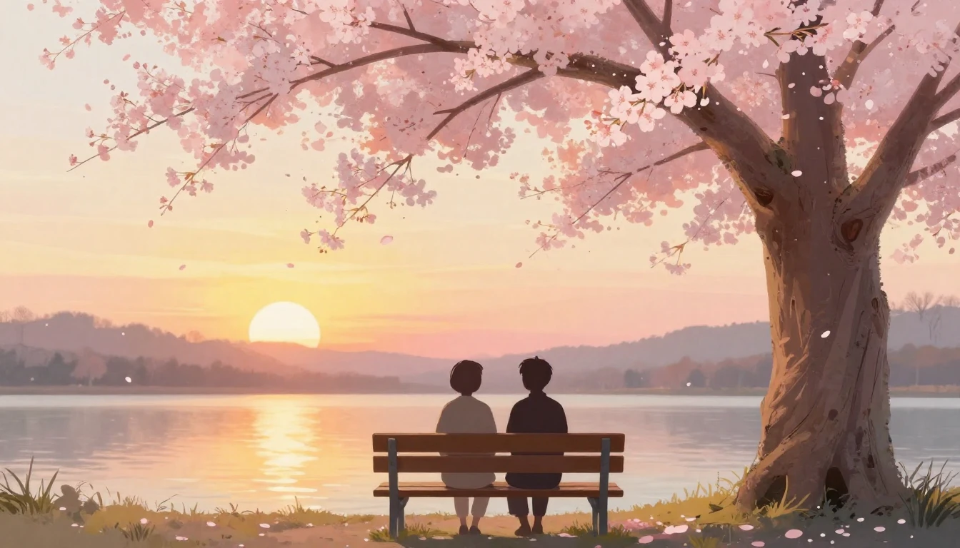 A serene and heartwarming scene featuring two stylized silho...
