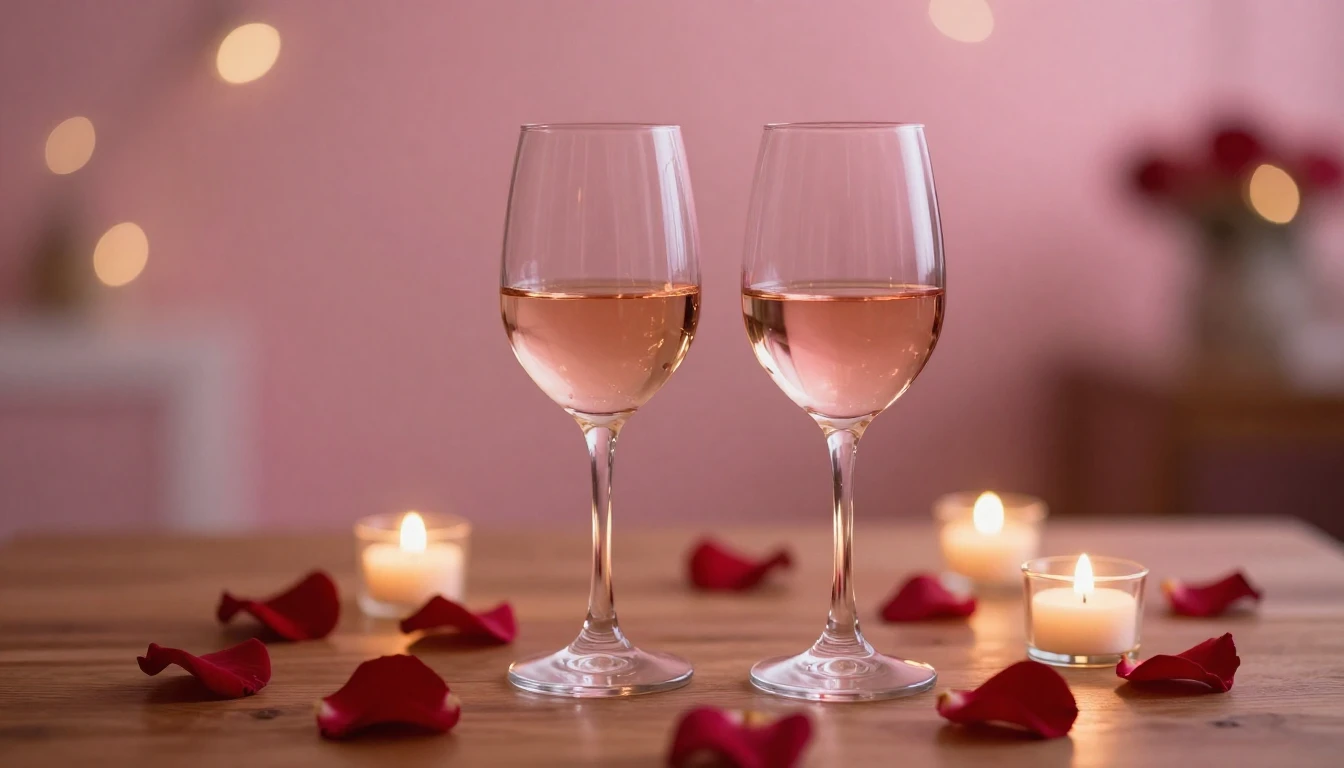 A romantic and cozy scene featuring two elegant glasses of w...