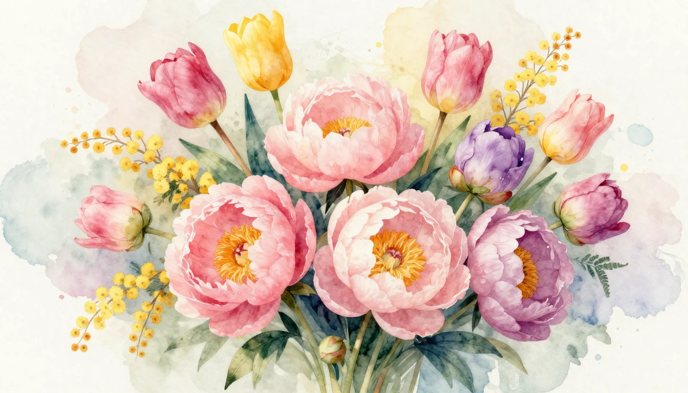 A vibrant and elegant watercolor painting of a lush spring b...