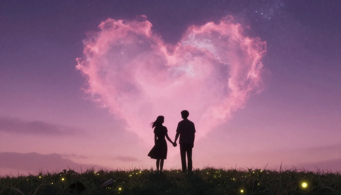 A romantic and dreamy digital art illustration featuring a s...