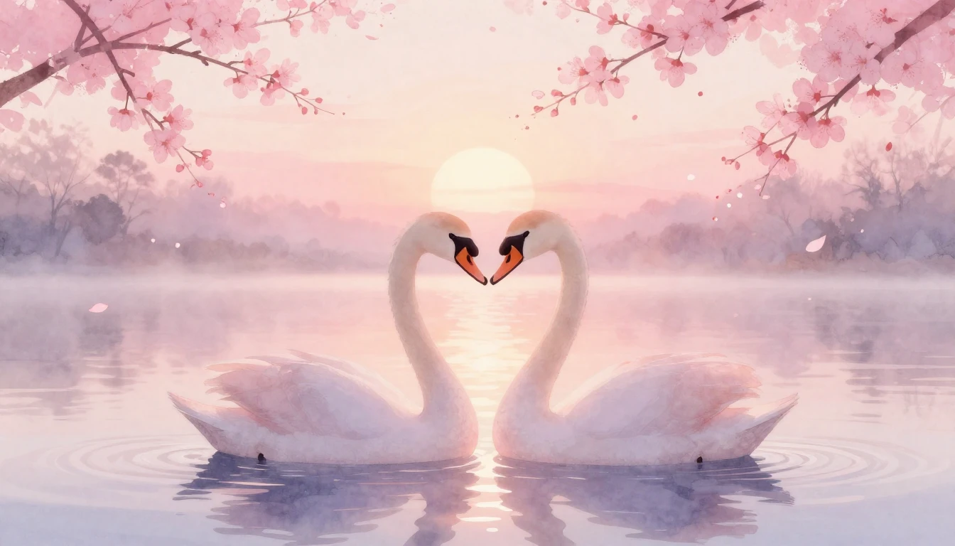 A delicate and ethereal watercolor painting depicting two st...