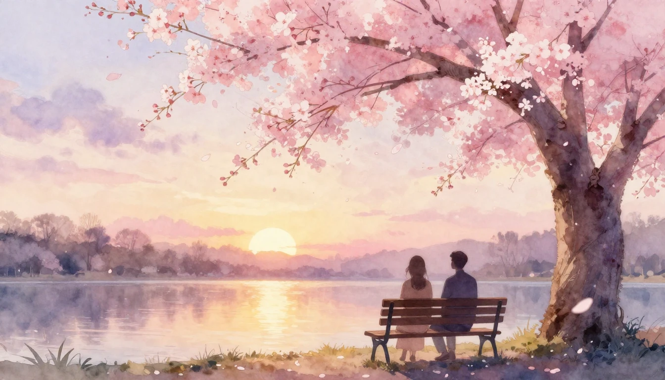 A dreamy watercolor painting of two elegant silhouettes sitt...