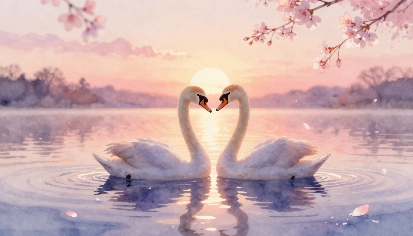 A delicate watercolor painting of two intertwined silhouette...