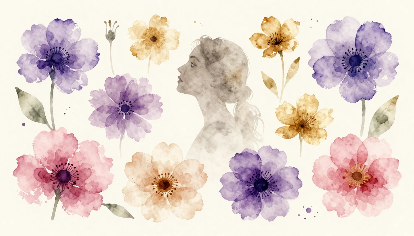 A beautiful watercolor illustration of various blooming flow...