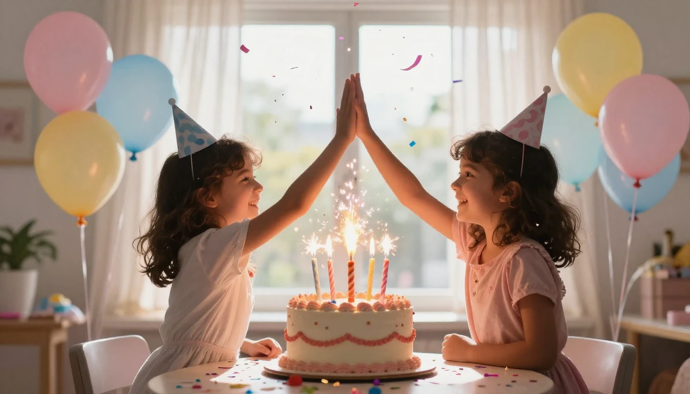 A vibrant and cheerful birthday party scene focused on frien...