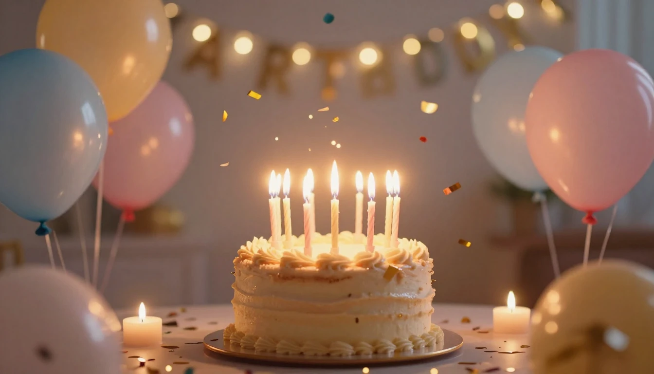 A vibrant and joyful birthday celebration scene. In the cent...