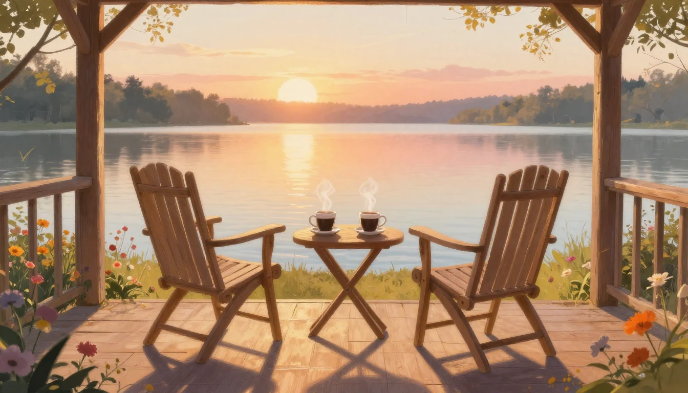 A beautiful and heartwarming scene of two empty chairs sitti...