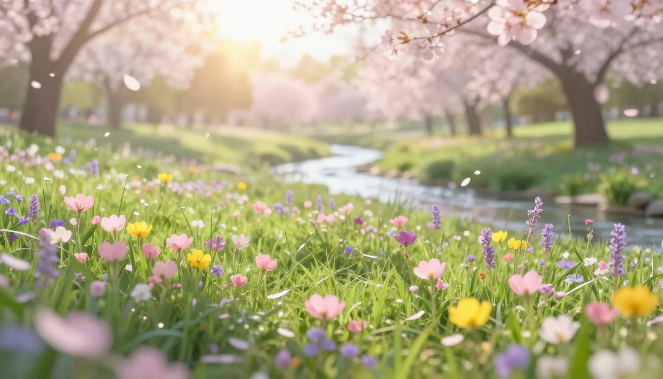 A breathtaking landscape representing the peak of spring. A ...