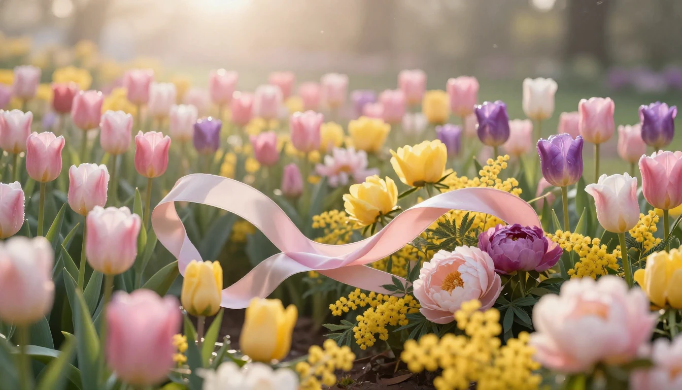 A breathtaking spring scenery filled with blooming tulips, p...
