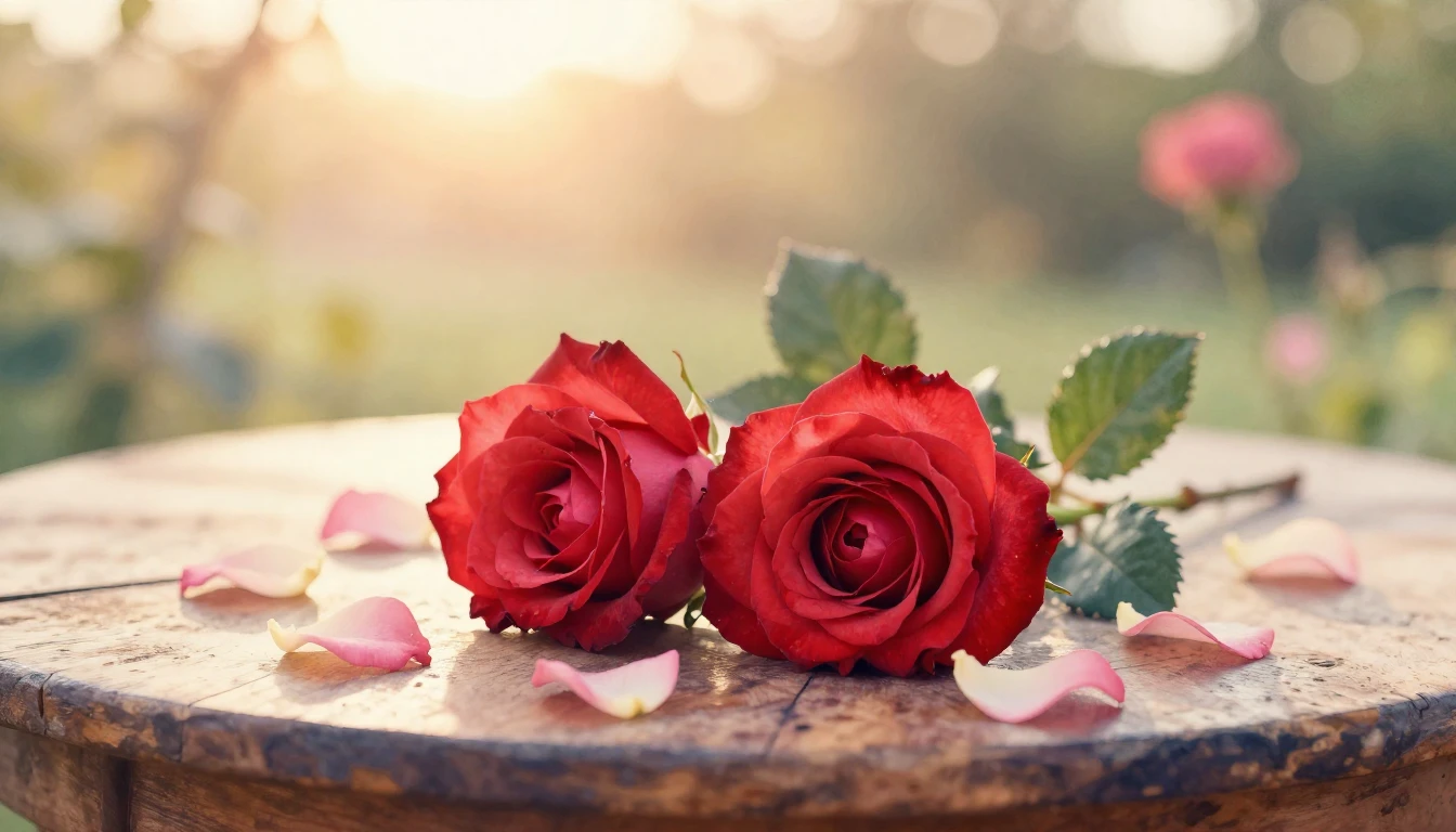 A beautiful watercolor painting of two intertwined red roses...