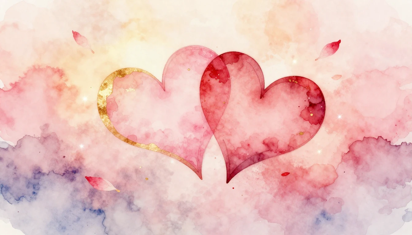 A beautiful and delicate watercolor painting of two stylized...