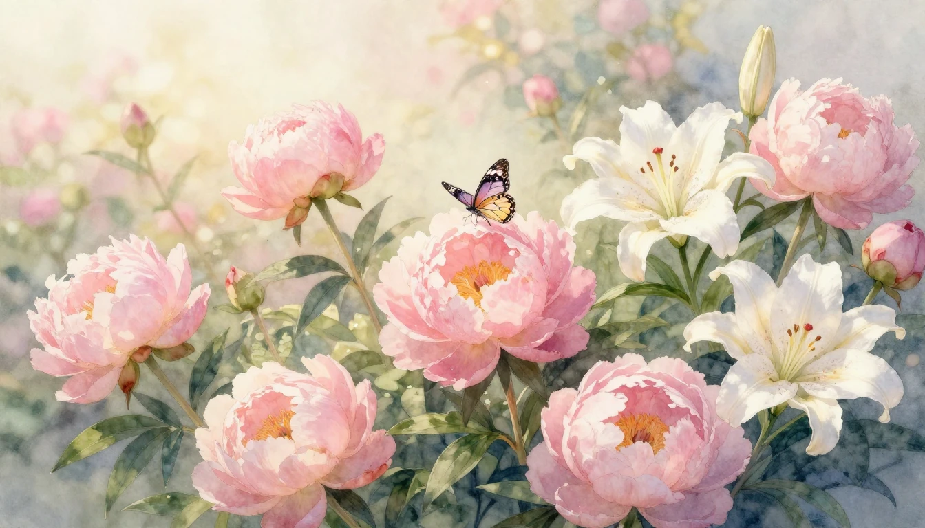 A beautiful watercolor painting of a blooming garden filled ...
