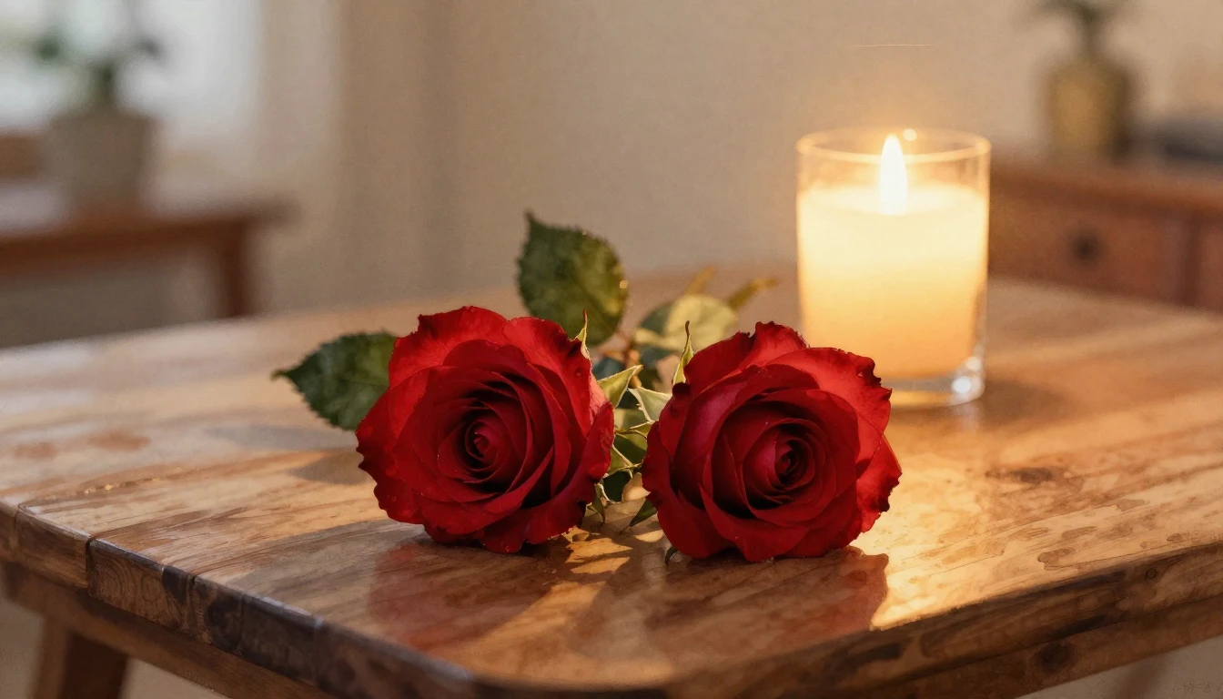 A delicate watercolor painting of two elegant red roses rest...