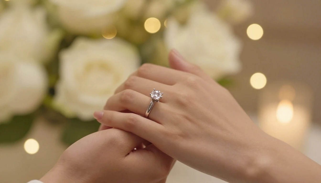 A close-up, romantic shot of two hands holding each other, s...