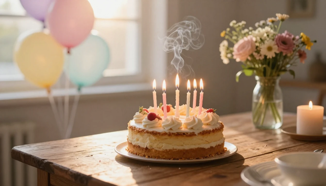 A beautiful and elegant birthday celebration scene. Close up...