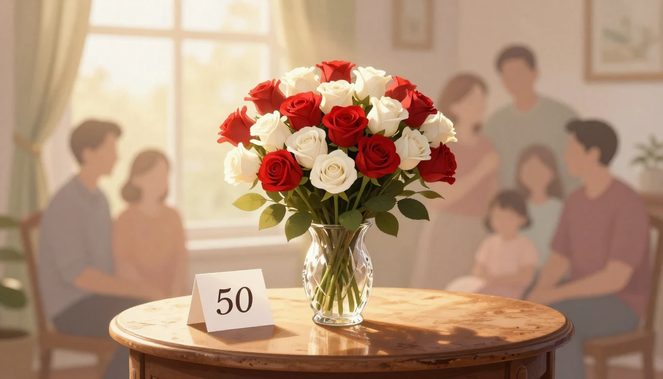 A heartwarming and elegant illustration for a 50th birthday ...