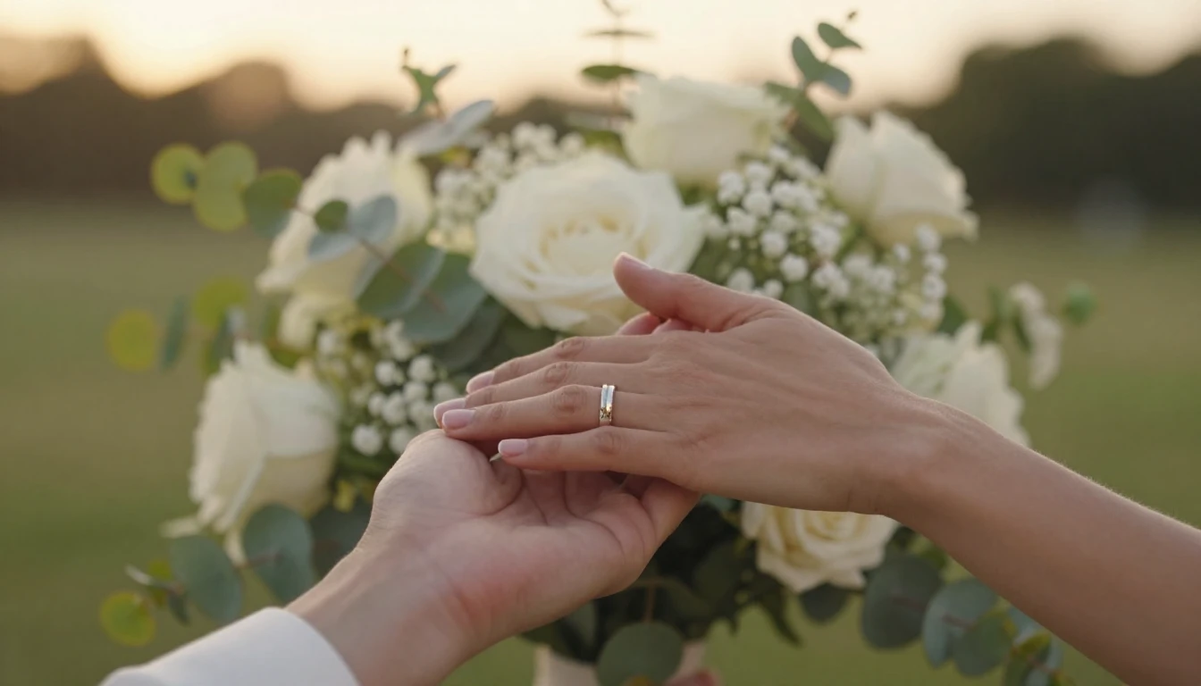 A romantic and delicate composition featuring two hands gent...