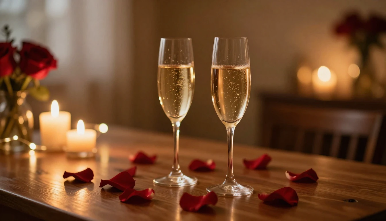 A romantic and dreamlike scene featuring two elegant glasses...