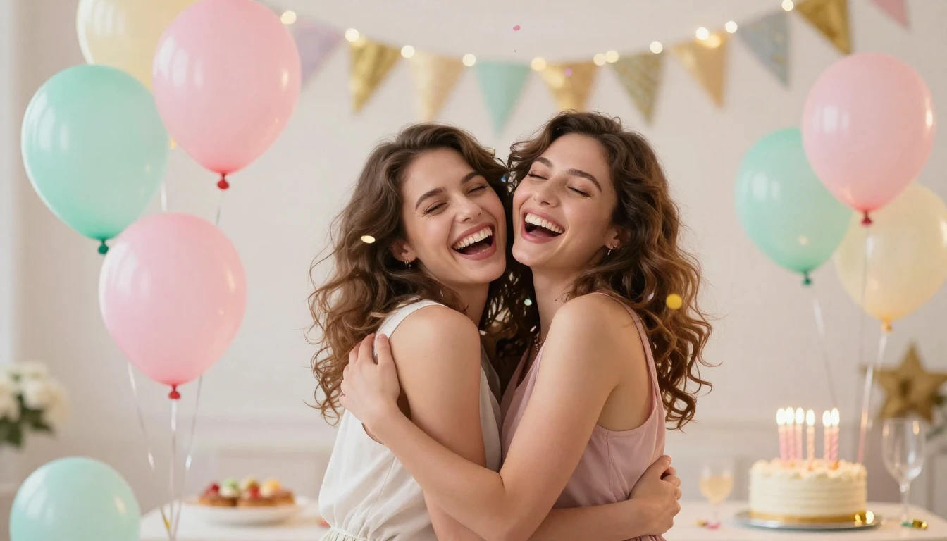 A bright and festive birthday celebration scene, focusing on...