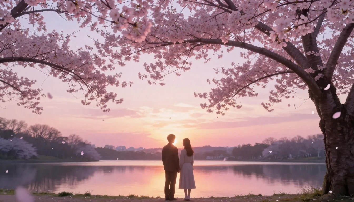 A beautiful and ethereal scene of two silhouettes standing u...