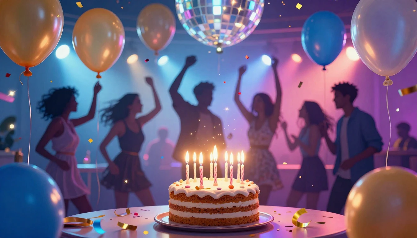 A vibrant and colorful birthday celebration scene designed a...