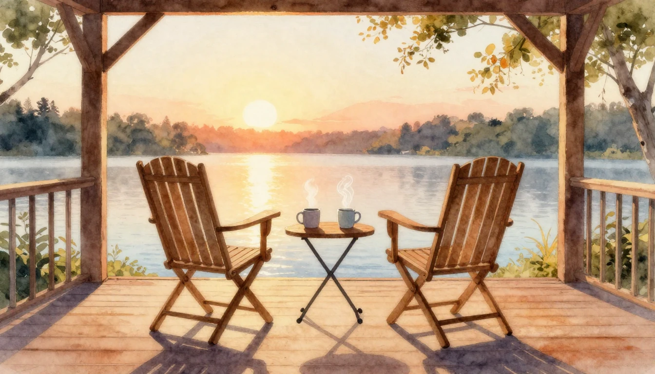 A beautiful watercolor painting of two empty chairs sitting ...