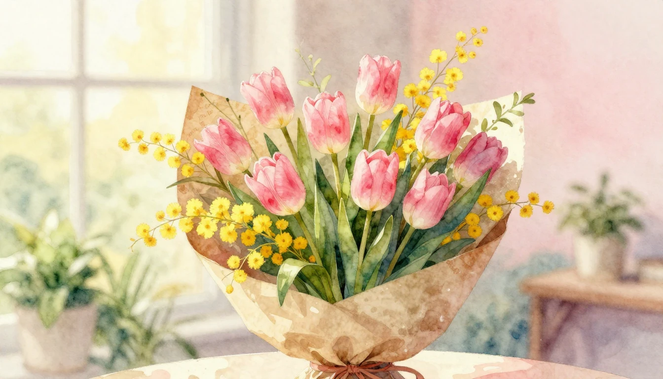 A delicate and romantic watercolor painting designed for a s...