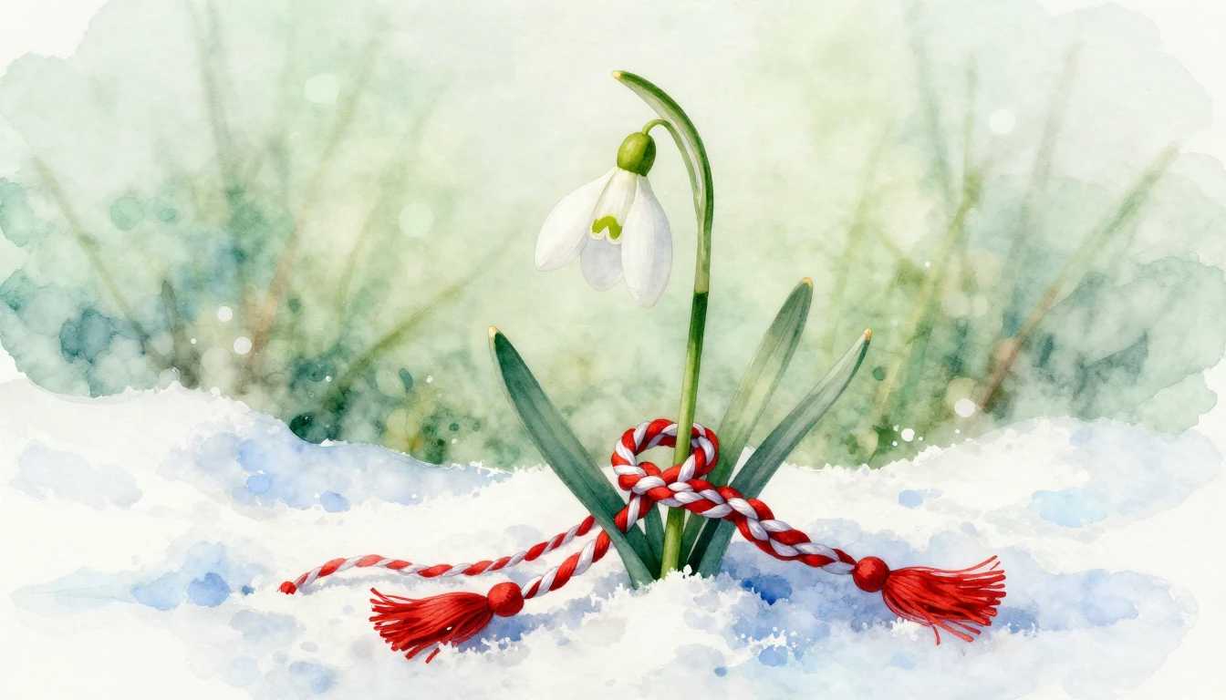 A beautiful watercolor illustration representing the Mărțișo...