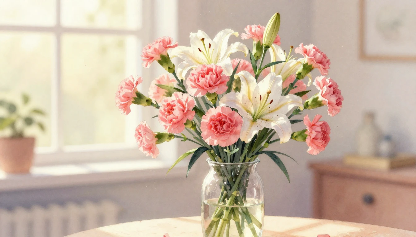 A beautiful watercolor painting of a blooming bouquet of pin...