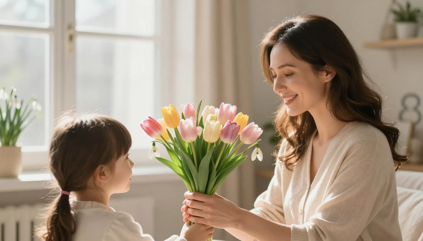 A beautiful and heartwarming scene of a glowing, elegant mot...