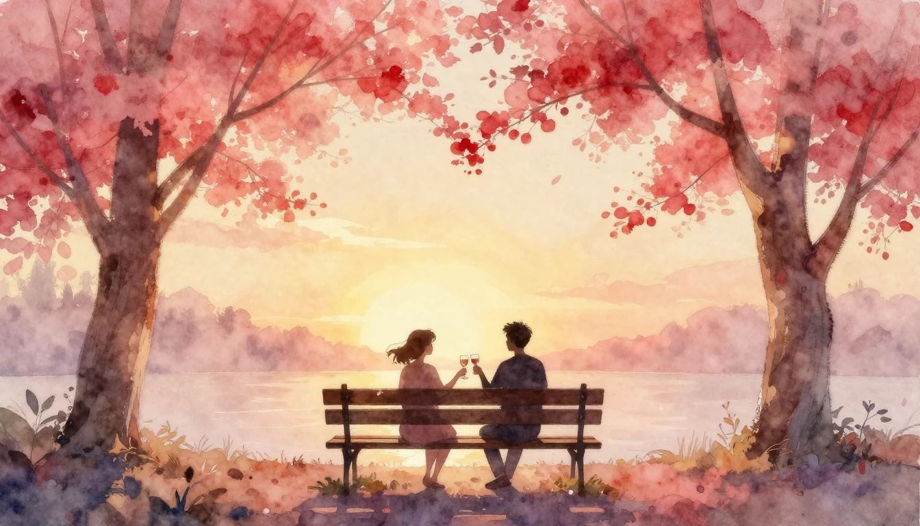 A soft and romantic watercolor painting depicting a golden s...