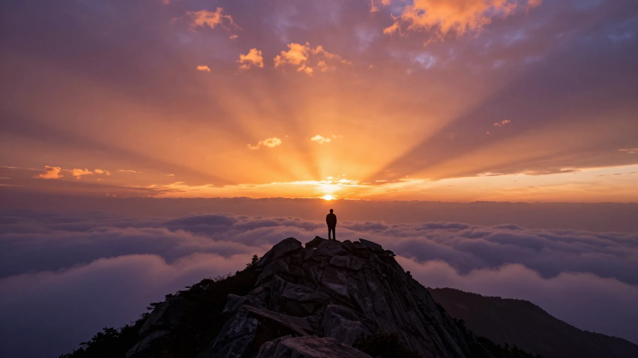 A breathtaking wide-angle shot of a lone silhouette standing...