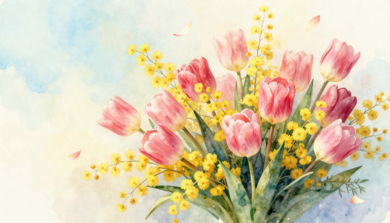 A beautiful and vibrant watercolor painting of a lush bouque...
