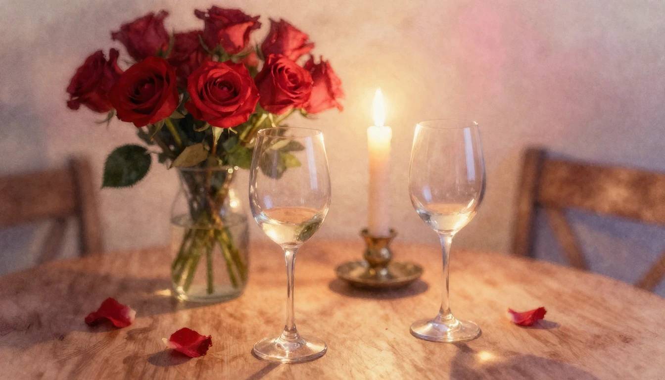 A soft watercolor painting of two elegant wine glasses on a ...