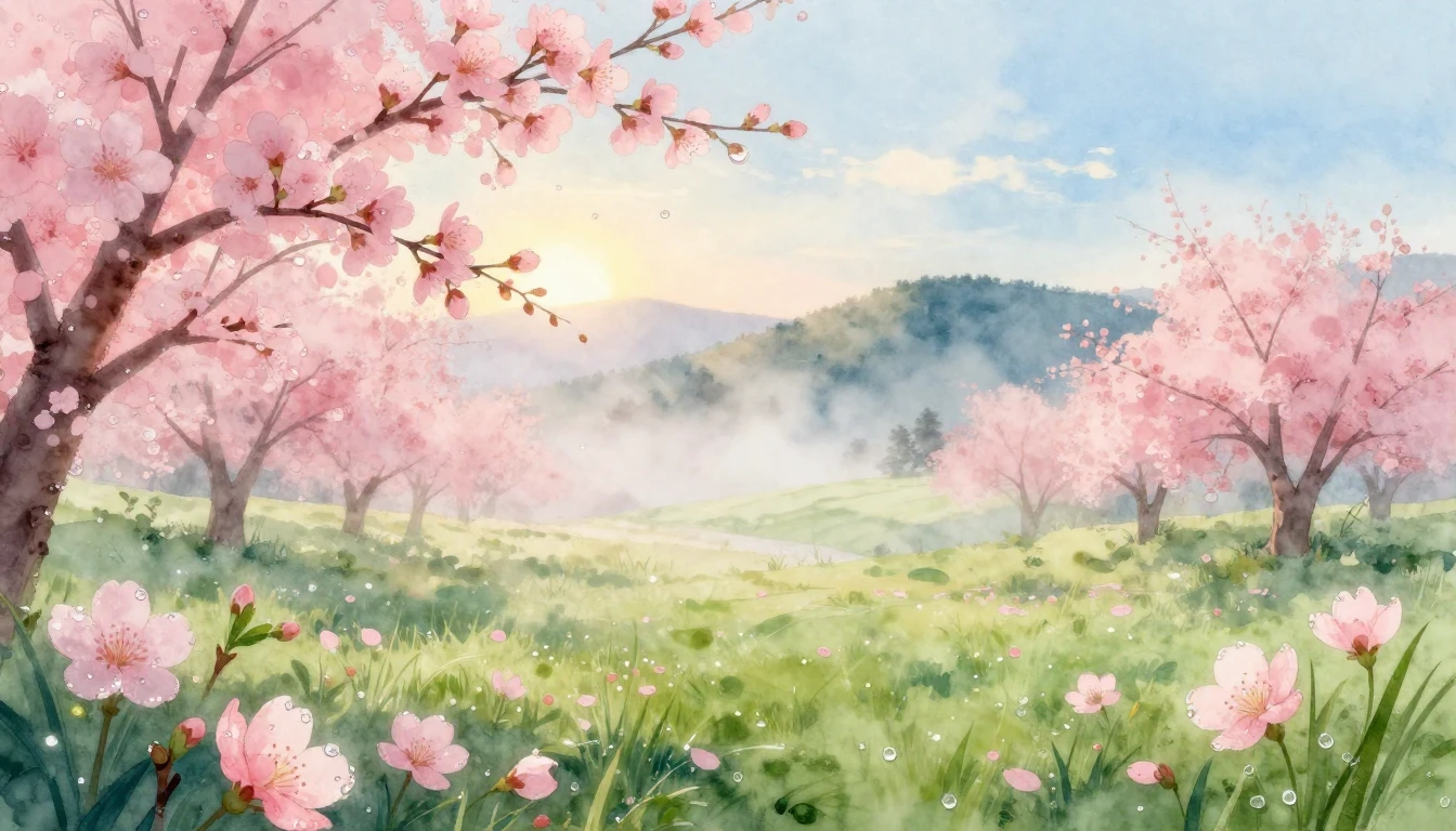 A breathtaking watercolor illustration of a blooming spring ...